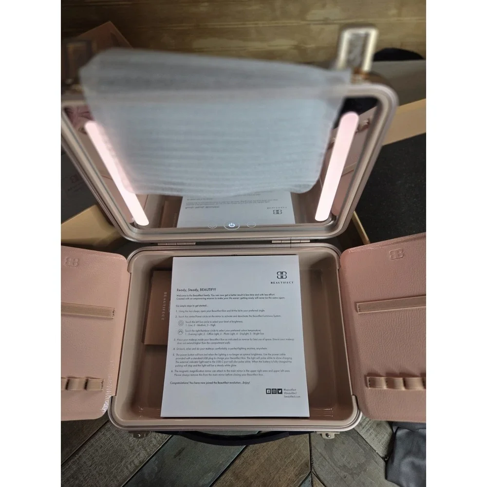 Beautifect Matte Black Rose Gold Lighted Makeup Box Gift‎ Box Cosmetic Travel